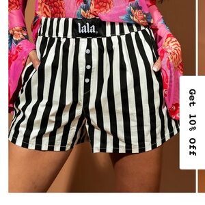 Dressed in LALA Black and White Striped High Waist Shorts
